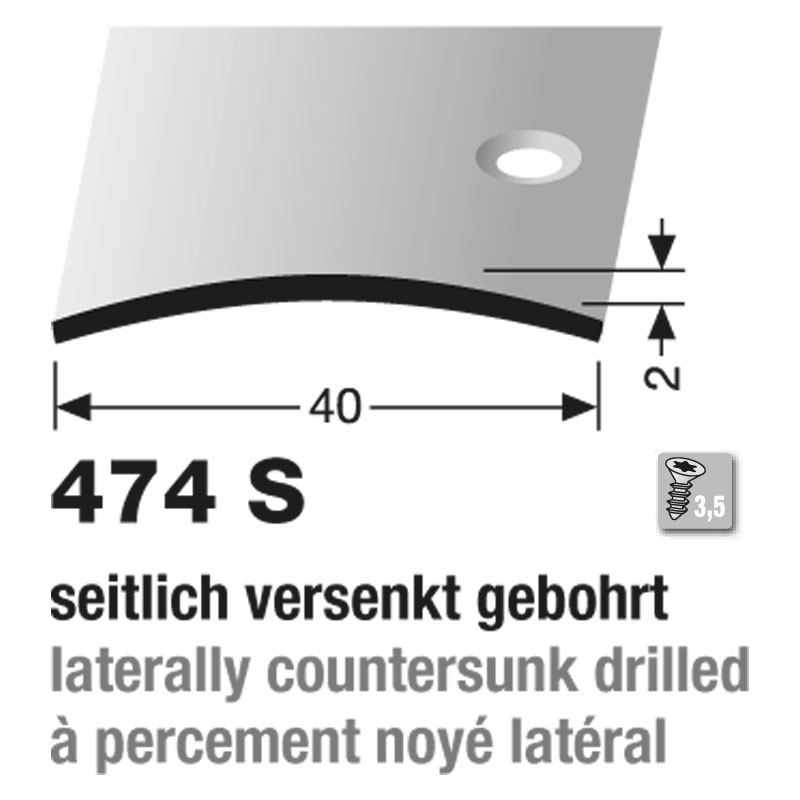 Küberit Übergangsprofil Typ 474 S, 500 cm, edelstahl gebürstet (F8G)