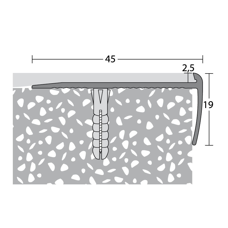PRINZ Treppenkantenprofil Nr. 196, 45 x 19 mm, 250 cm, silber