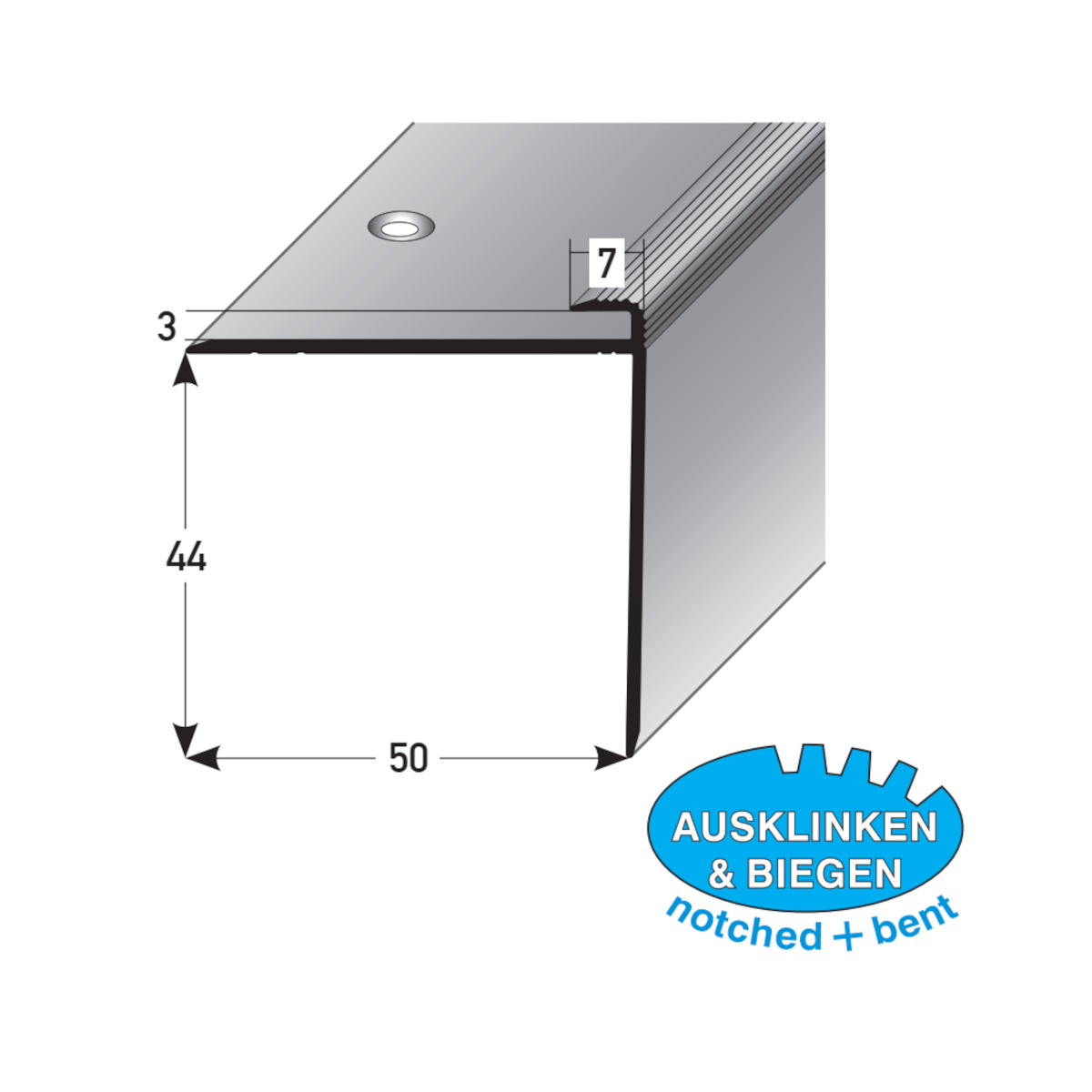 AUER Alu Treppenkantenprofil Typ 501, 44 x 50 x 3 mm, SB, 100 cm, silber AUER Alu Treppenkantenprofil Typ 501, 44 x 50 x 3 mm, SB, 100 cm, silber