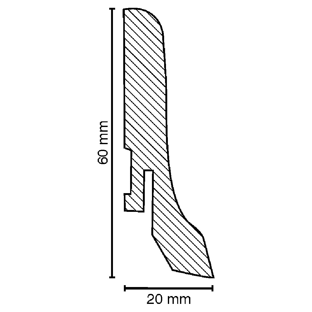 MDF Fußleiste 20x60, 250 cm 21 Folie ummantelt, Eiche schwarz