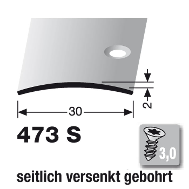 Küberit Übergangsprofil gewölbt Typ 473 S, seitlich gebohrt, 270 cm, edelstahl poliert (F8)