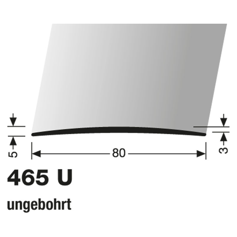 Küberit Übergangsprofil Aluminium 80 mm, Typ 465 U, 270 cm, ungebohrt, poliert (F3)