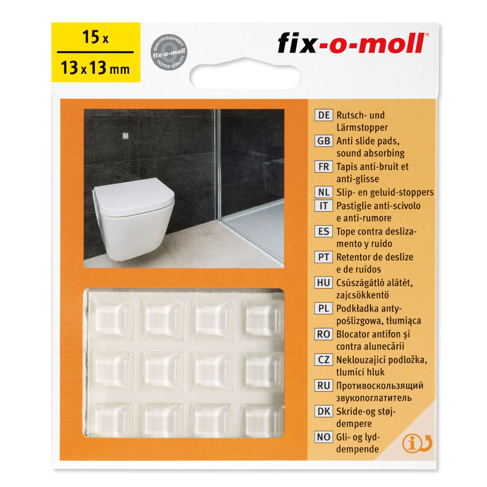 fix-o-moll Rutschstopper und Lärmstopper 13 mm x 13 mm x 3,1 mm, 15 Stück fix-o-moll Rutschstopper und Lärmstopper 13 mm x 13 mm x 3,1 mm, 15 Stück