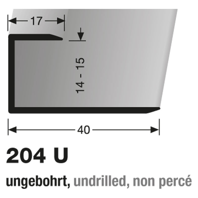 Küberit Alu Einfaßprofil Typ 204 U, 14-15 mm, 270 cm, edelstahloptik (F2)