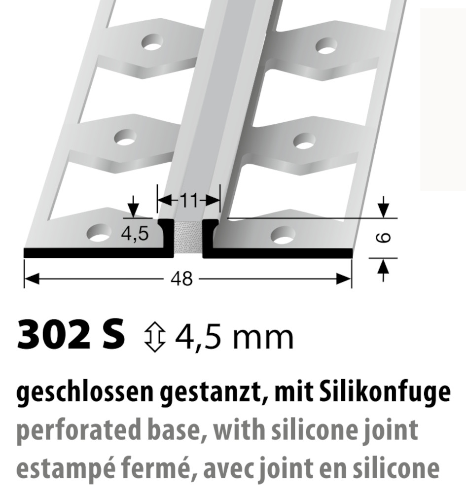 Küberit Edelstahl Dehnungsfugenprofil Typ 302 S, edelstahl, 4,5 mm, grau, 250 cm