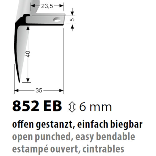 Küberit biegbares Treppenkantenprofil Typ 852EB, 250 cm, silber (F4)