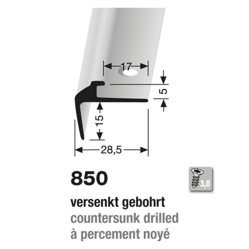 Küberit Alu Treppenkantenprofil Typ 850, 500 cm, poliert (F3)