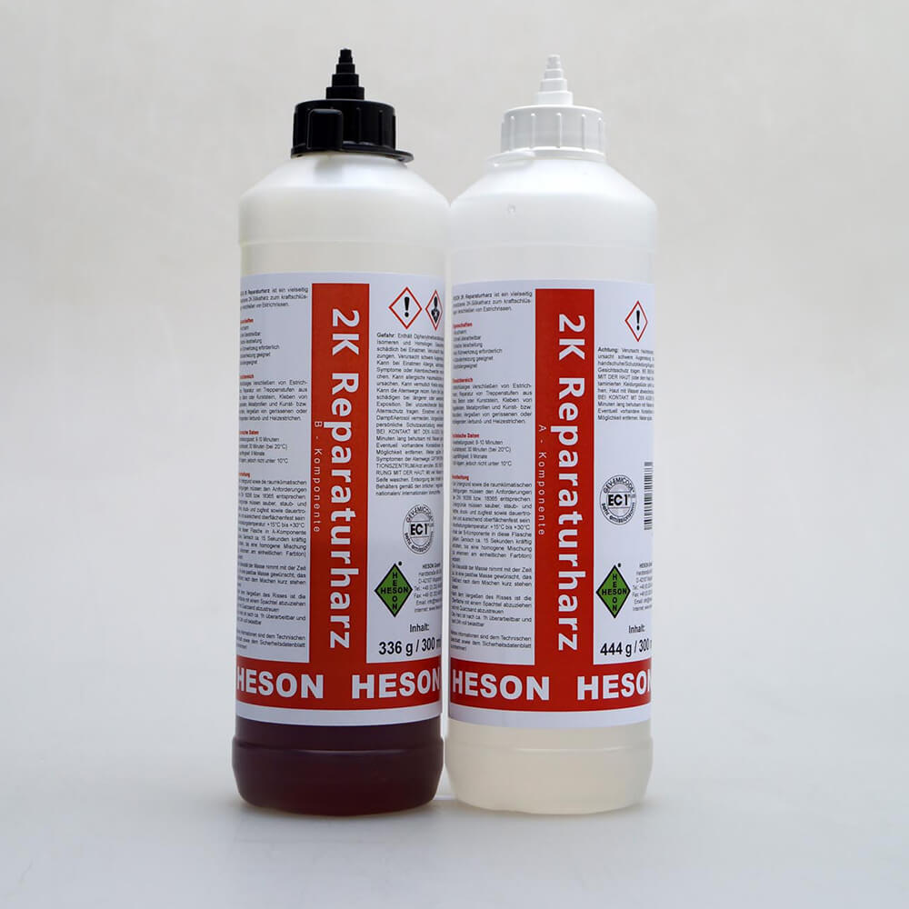 Heson 2K Reparaturharz Set mit je 300 ml. Komponente A + B inkl. 10 Wellenverbindern