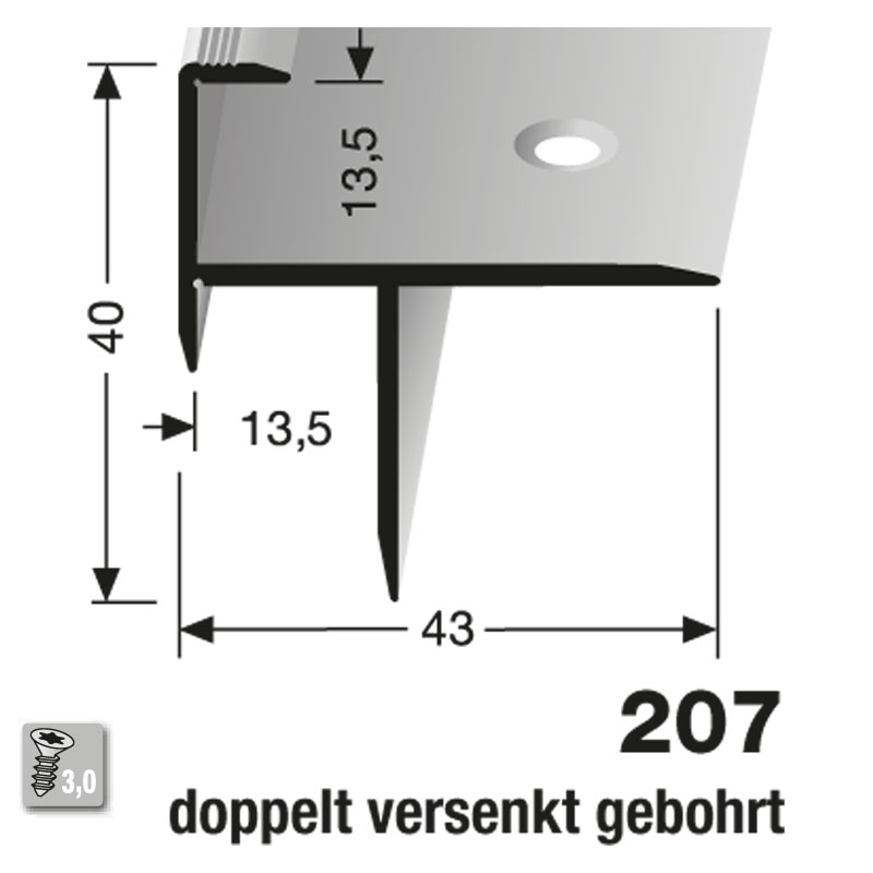 Küberit Alu Treppenkantenprofil Typ 207, 13,5 mm, 300 cm, gold (F5)