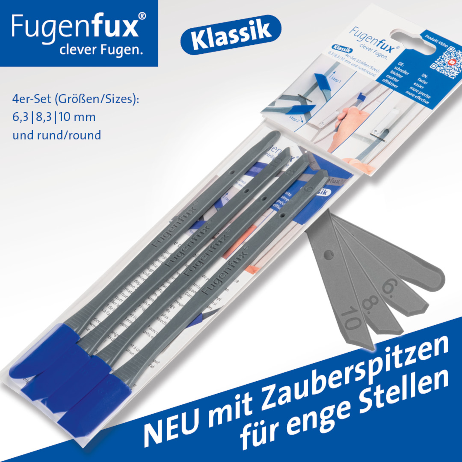 KLASSIK FUGENFUX® – Fugenabzieher 4er-Set in den Größen 6,3 mm, 8,3 mm, 10 mm und rund