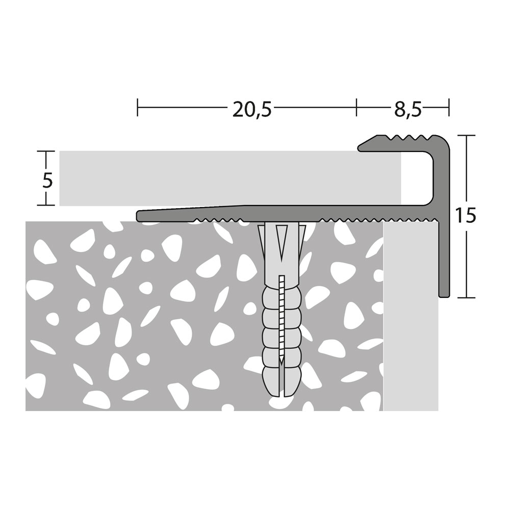 PRINZ Treppenkantenprofil mit Einschub Nr.176, 30 x 15 mm, 250 cm, edelstahloptik matt