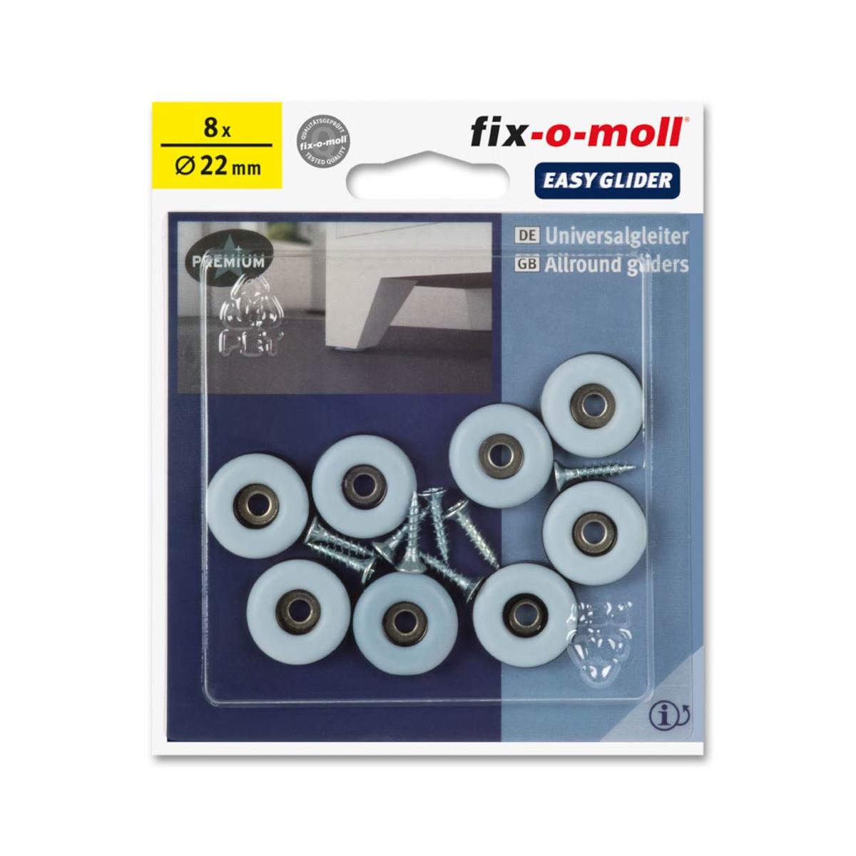 fix-o-moll PTFE Allround Easy-Glider mit Schrauben, rund Ø 22 mm, 1 VE =8 Stück fix-o-moll PTFE Allround Easy-Glider mit Schrauben, rund Ø 22 mm, 1 VE =8 Stück