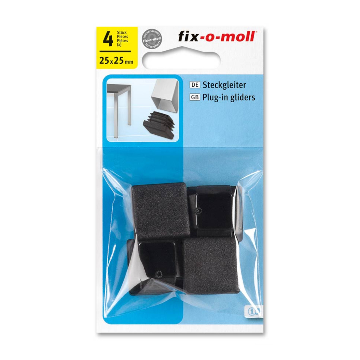 fix-o-moll Steckgleiter 25 mm x 25 mm, schwarz - 1 VE = 4 Stück fix-o-moll Steckgleiter 25 mm x 25 mm, schwarz - 1 VE = 4 Stück