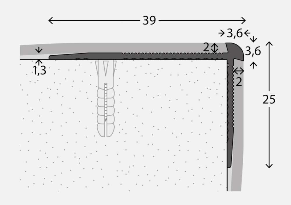 PRINZ Alu Treppenkantenprofil Nr. 286, 2 x 39 x 25 mm, 250 cm, sahara