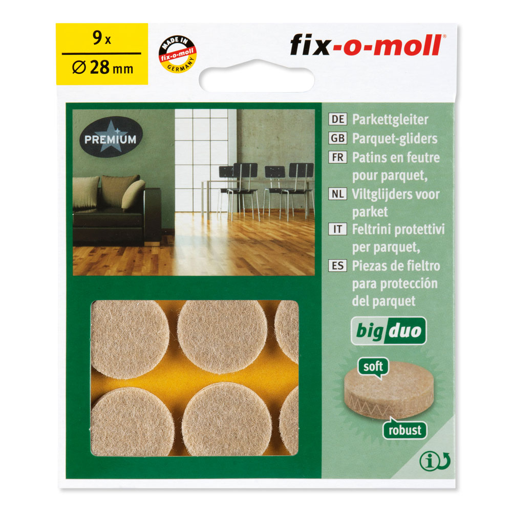 fix-o-moll Big-Duo Parkett-Gleiter SK natur. Ø28mm.H 4.5 . 9 St/Krt fix-o-moll Big-Duo Parkett-Gleiter SK natur. Ø28mm.H 4.5 . 9 St/Krt