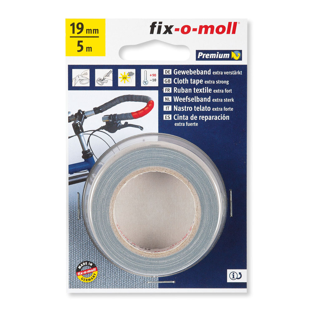 fix-o-moll Gewebeband, extra verstärkt, 5 m x 19 mm, grau