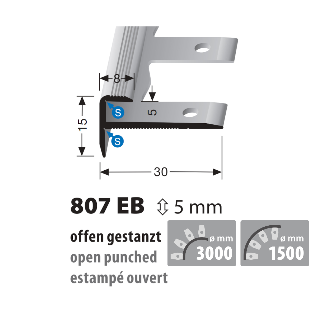 Küberit Alu Treppenkantenprofil Typ 807 EB, 500 cm, edelstahloptik (F2) Küberit Alu Treppenkantenprofil Typ 807 EB, 500 cm, edelstahloptik (F2)