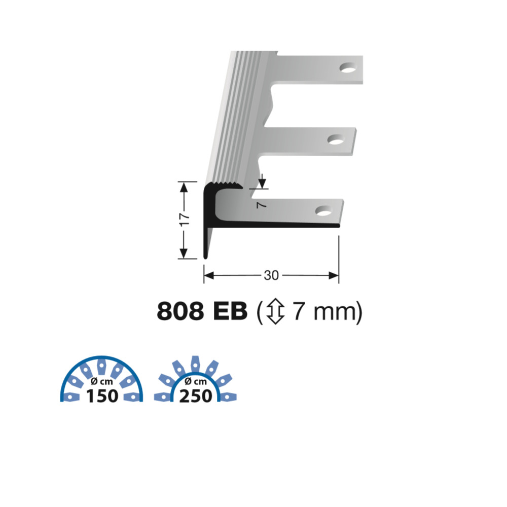 Küberit Alu Treppenkantenprofil Typ 808 EB, 250 cm, silber (F4)