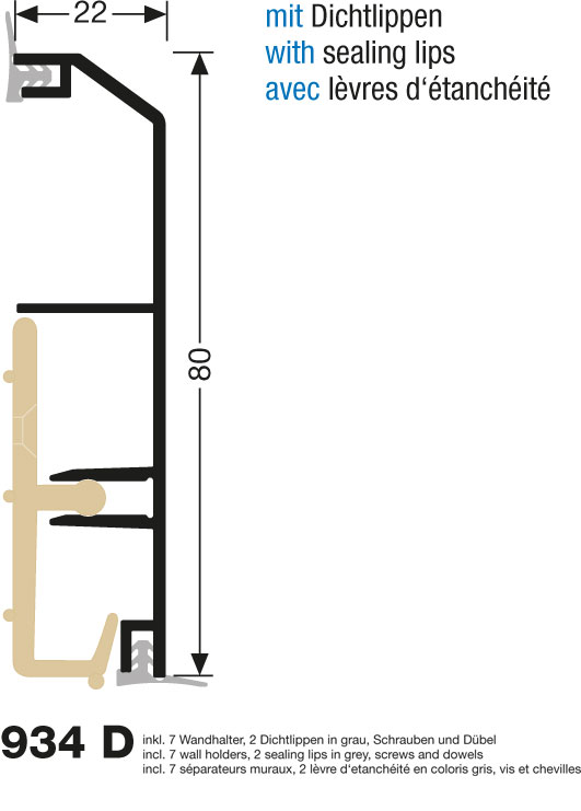 Küberit Alu Sockelleiste Typ 934 D, 250 cm, silber (F4) Küberit Alu Sockelleiste Typ 934 D, 250 cm, silber (F4)