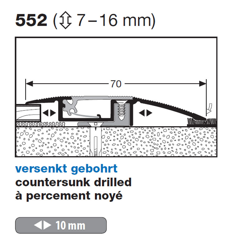 Küberit Anpassungsprofil PPS®-Magic Typ 552, 7 - 16 mm, edelstahloptik (F2) Küberit Anpassungsprofil PPS®-Magic Typ 552, 7 - 16 mm, edelstahloptik (F2)