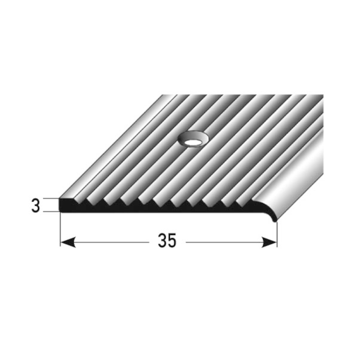 AUER Alu Treppenkantenprofil (Vorstoßprofil) Typ 128, 3 x 35 mm, 100 cm, silber