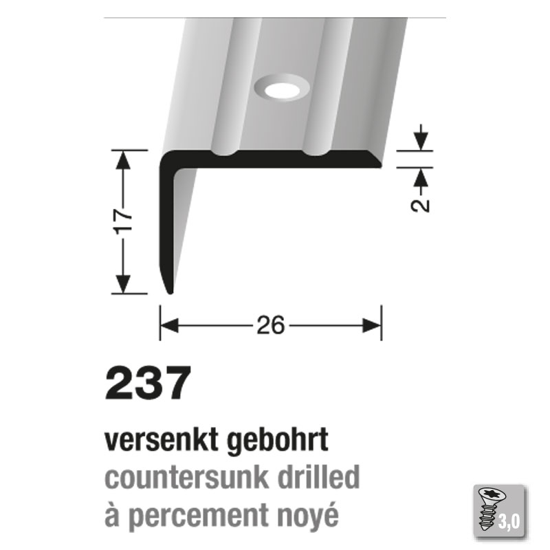 Küberit Alu Winkelprofil Typ 237, 270 cm, edelstahloptik (F2)