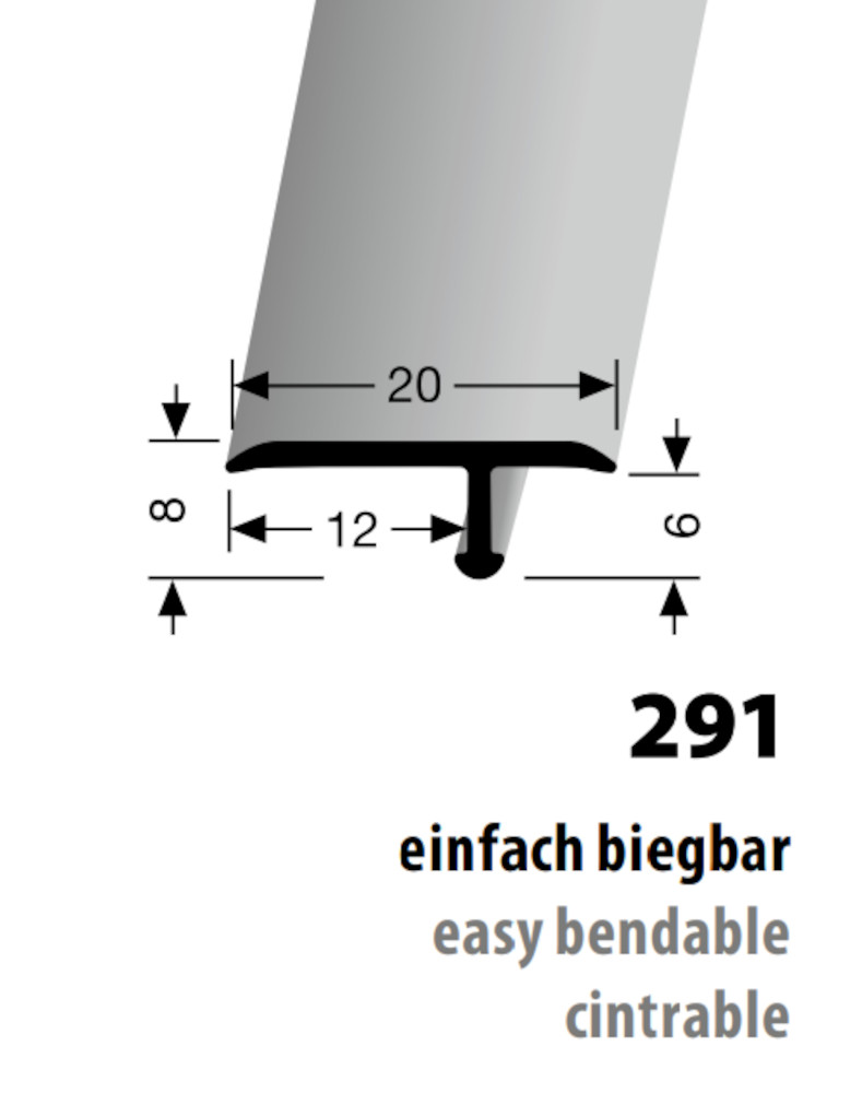 Küberit EB-Profil 20 x 12 x 8 mm Typ 291, 270 cm, silber (F4) Küberit EB-Profil 20 x 12 x 8 mm Typ 291, 270 cm, silber (F4)
