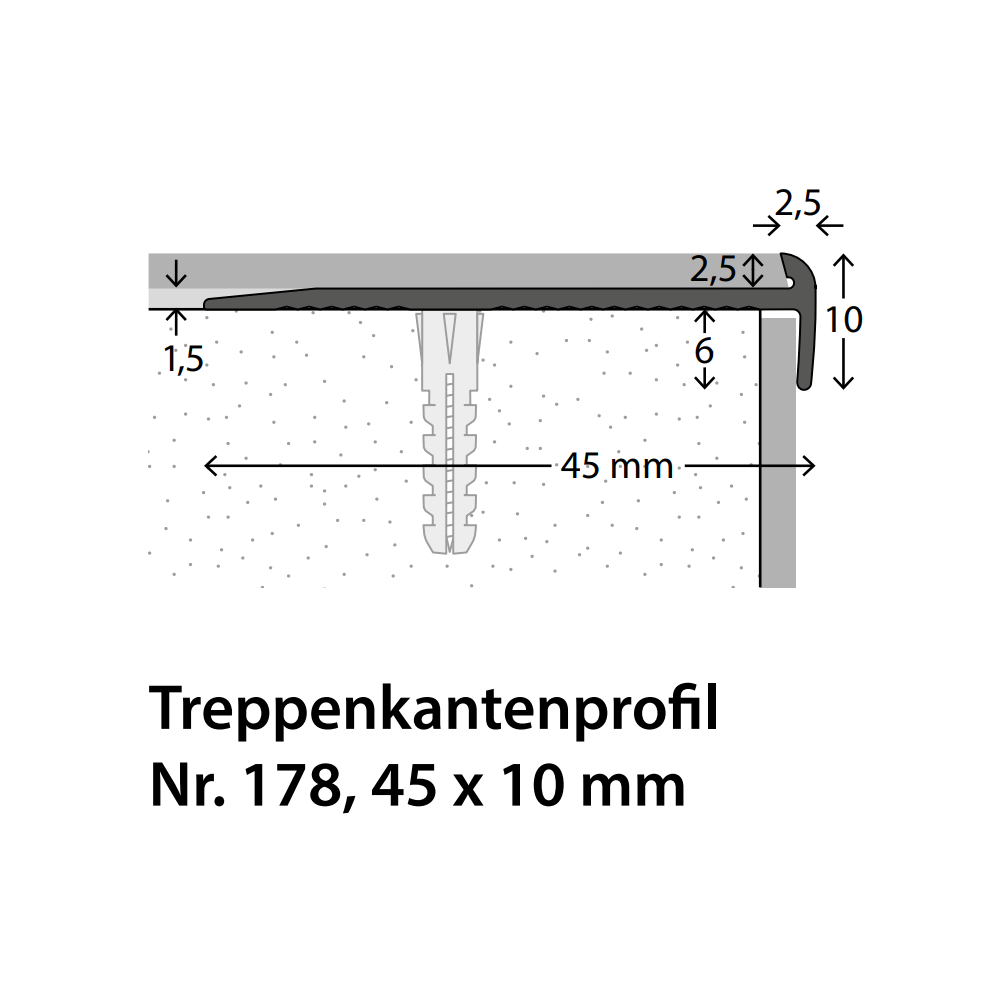 PRINZ Treppenkantenprofil Nr.178, 45 x 10 mm PRINZ Treppenkantenprofil Nr.178, 45 x 10 mm