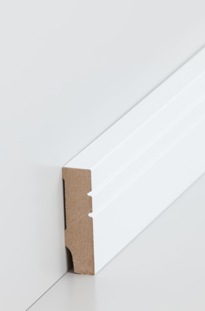 SÜDBROCK MDF Fußleiste 16 x 58 mm, weiß Foliert, rechteckig, Sichtseite mit 2 Profilnuten, 250 cm SÜDBROCK MDF Fußleiste 16 x 58 mm, weiß Foliert, rechteckig, Sichtseite mit 2 Profilnuten, 250 cm