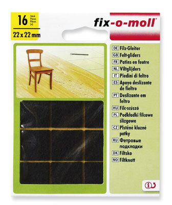 fix-o-moll Filzgleiter braun SK,  22 x 22 mm, 16 Stück