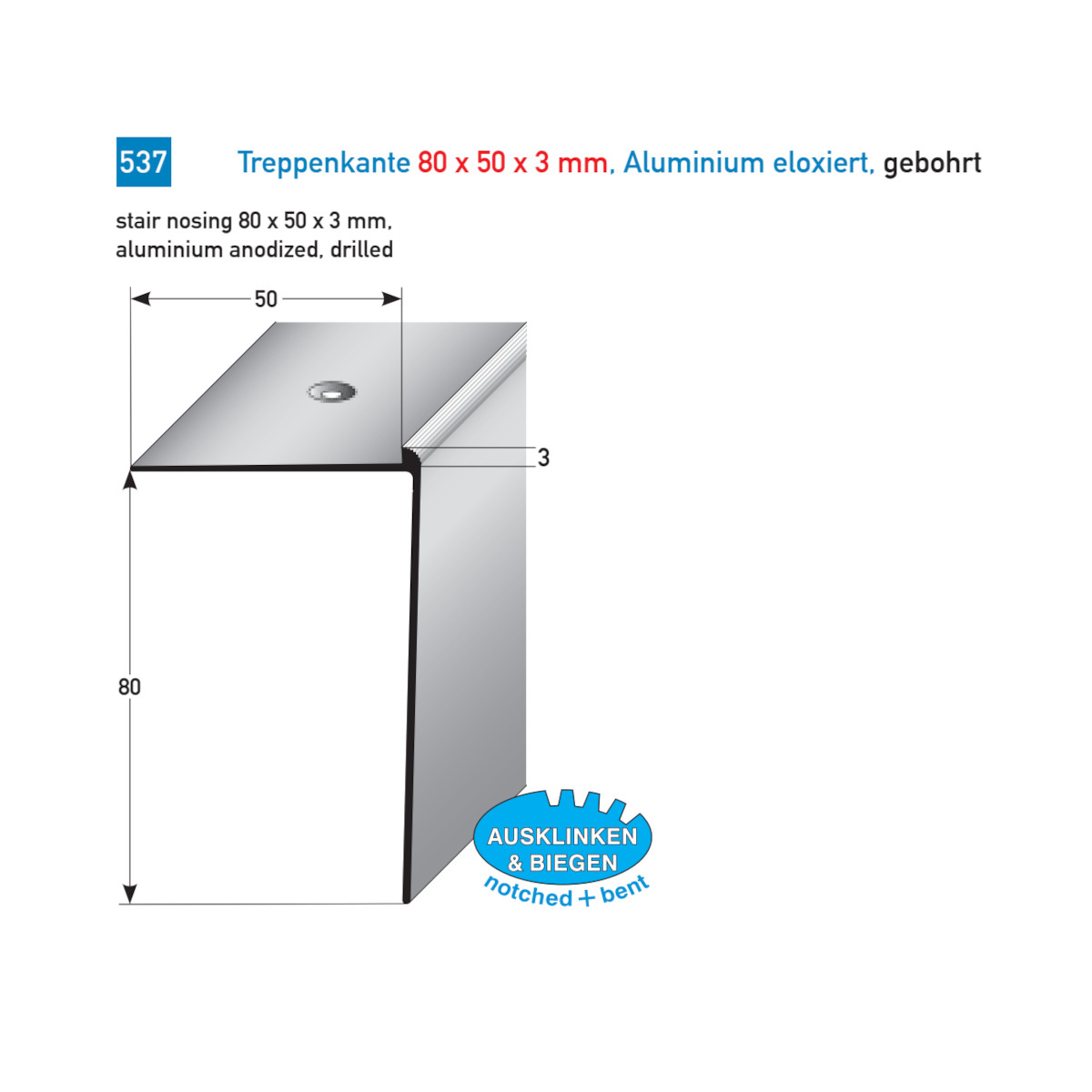 AUER Alu Treppenkantenprofil Typ 537, 80 x 50 x 3 mm, SB, 100 cm, bronze dunkel AUER Alu Treppenkantenprofil Typ 537, 80 x 50 x 3 mm, SB, 100 cm, bronze dunkel