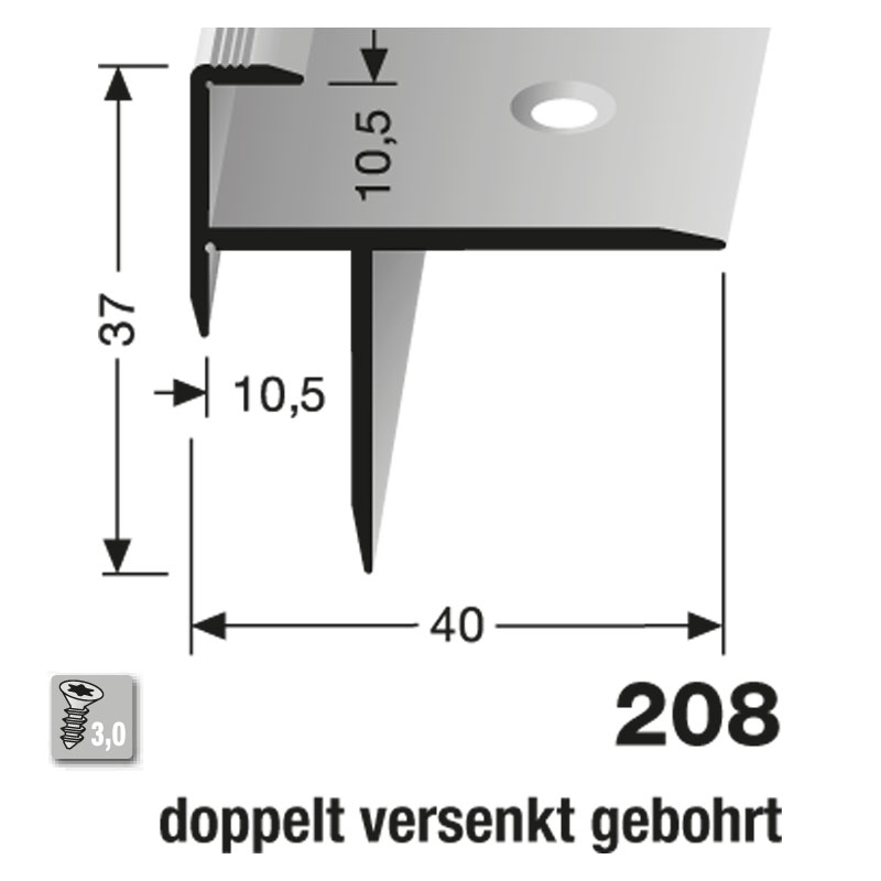 Küberit Alu Treppenkantenprofil Typ 208, 10,5 mm, 100 cm, silber (F4)