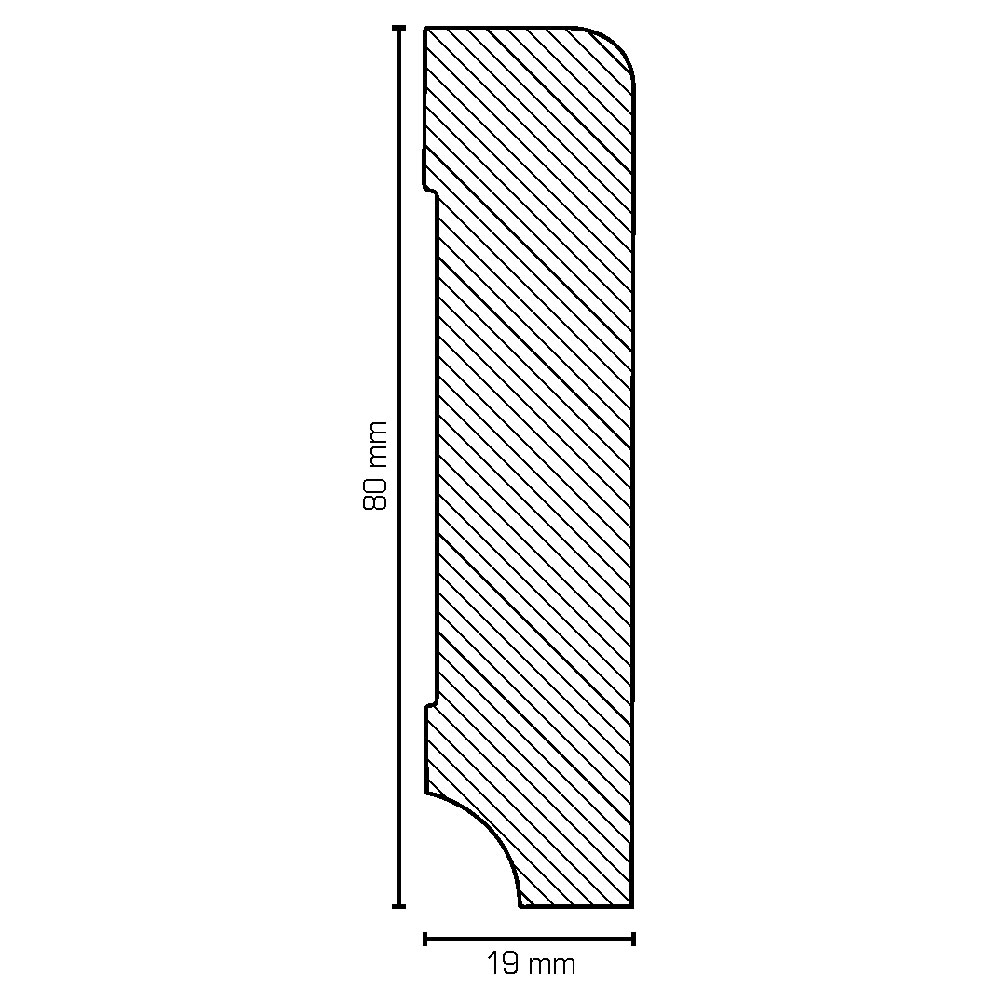 SÜDBROCK Holz Sockelleiste Kiefer 19 x 80 mm, abgerundet, weiß lackiert