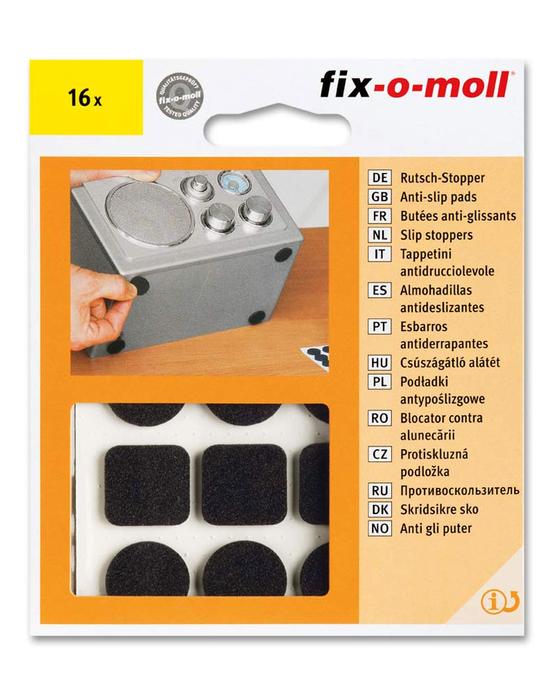 fix-o-moll Rutsch-Stopper sortiert, Mossgummi, SK, VE = 8x Ø 20 mm & 8x 20 mm x 20 mm