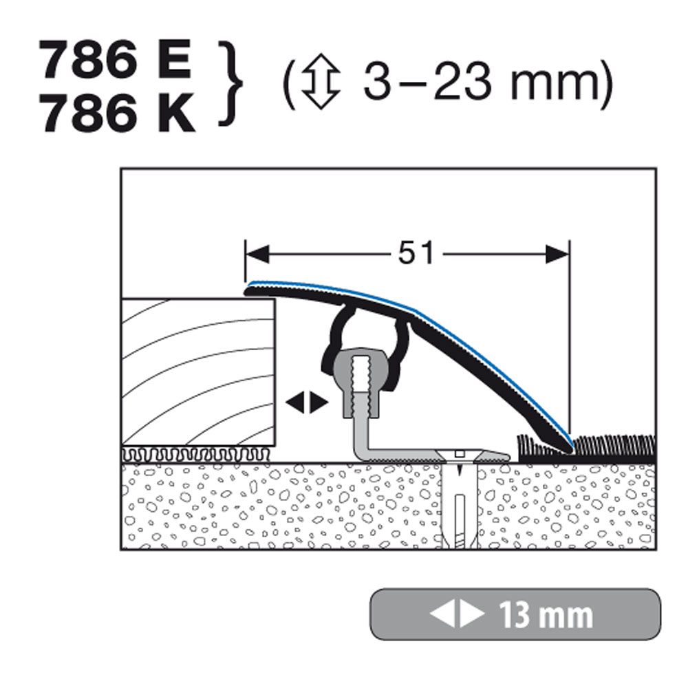 Küberit Anpassungprofil FCS-718, 3 - 23 mm, Typ 786 K, 90 cm, KORK (K10)