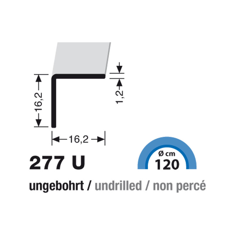 Küberit Winkelprofil 16 x 16 mm Typ 277 U, 250 cm, poliert (F3)