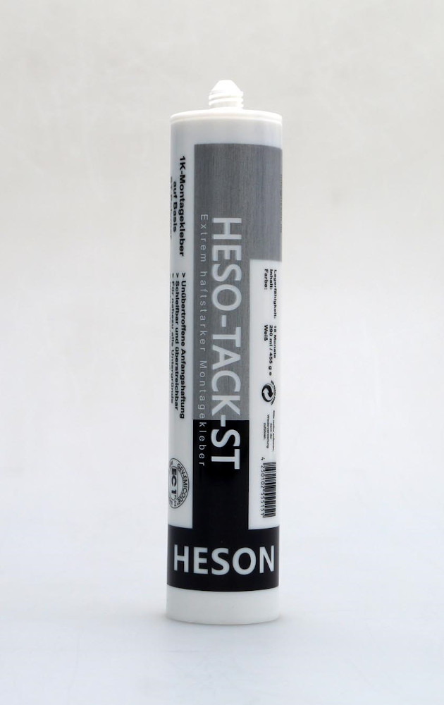 Heso-Tack-ST Montageklebstoff 290 ml. ST-Polymer, extrem hohe Anfangshaftung, weiß Heso-Tack-ST Montageklebstoff 290 ml. ST-Polymer, extrem hohe Anfangshaftung, weiß
