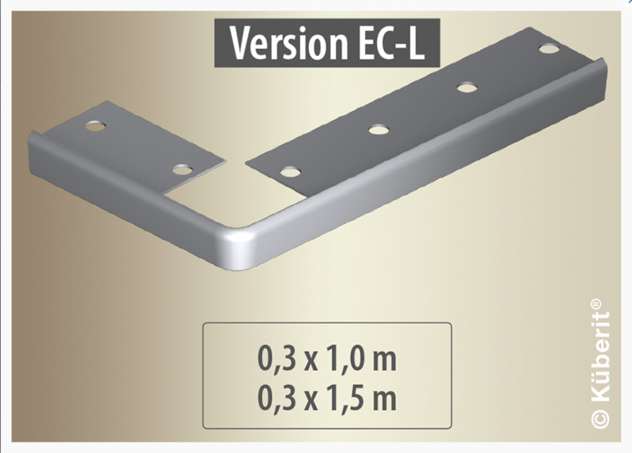 Küberit 859 EC-L 90° 0,3 m x 150 cm, runder Ecke links, silber (F4)