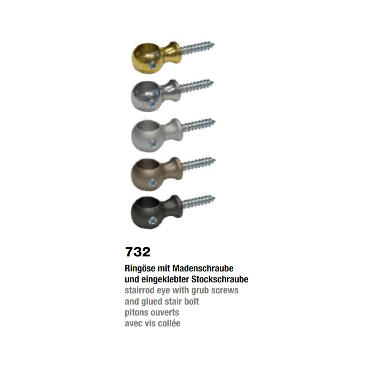 Küberit Treppenstangenringöse Typ 732 mit eingeklebter Stockschraube, 11 mm, Mess. glanz vernickelt (F71) Küberit Treppenstangenringöse Typ 732 mit eingeklebter Stockschraube, 11 mm, Mess. glanz vernickelt (F71)