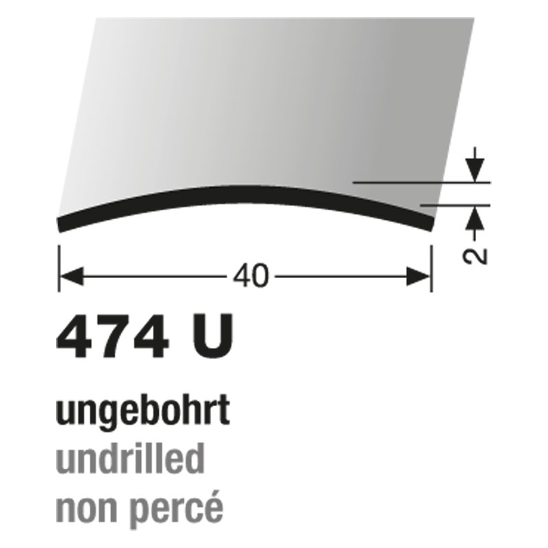 Küberit Übergangsprofil 40 x 2 mm Typ 474 U, 270 cm, edelstahl gebürstet (F8G)