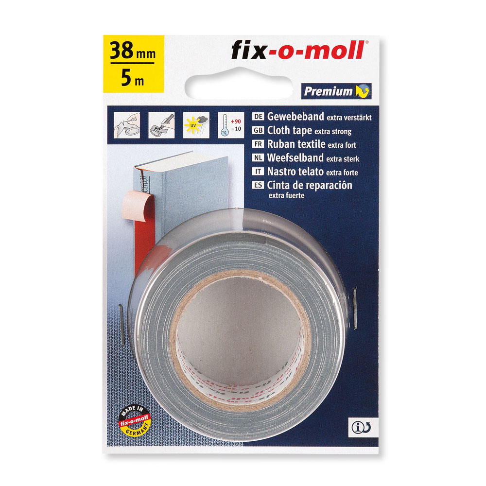 fix-o-moll Gewebeband, extra verstärkt, 5 m x 38 mm, grau