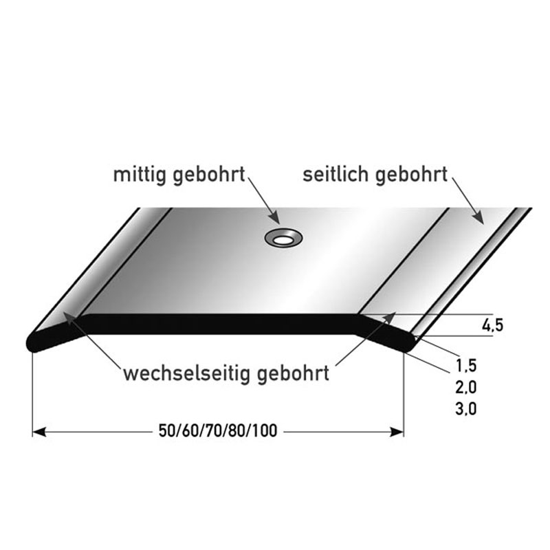 AUER Edelstahl Übergangsprofil Typ 250 S, 80 x 1,5 mm, 125 cm, matt gebürstet