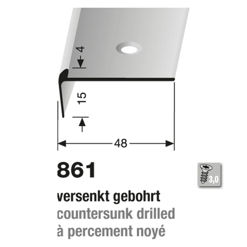 Küberit Alu Treppenkantenprofil Typ 861, 250 cm, poliert (F3)
