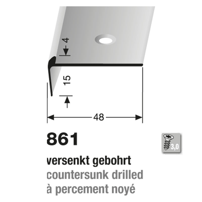 Küberit Alu Treppenkantenprofil Typ 861, 250 cm, poliert (F3) Küberit Alu Treppenkantenprofil Typ 861, 250 cm, poliert (F3)