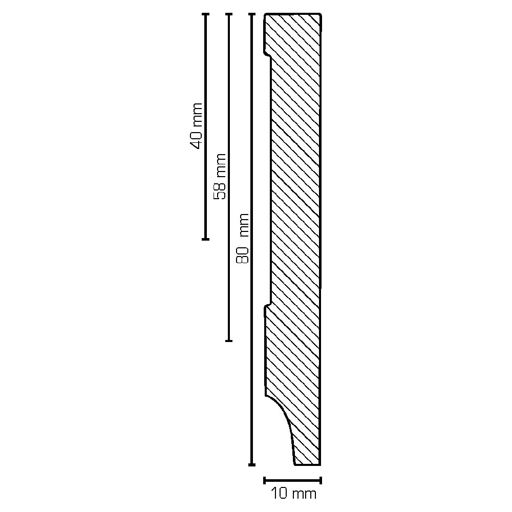 SÜDBROCK MDF-Fußleiste 10 x 80 mm, rechteckig, mit weißer lackierfähiger Folie ummantelt, 250 cm