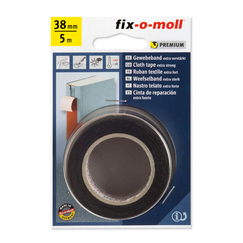 fix-o-moll Gewebeband, extra verstärkt, 5 m x 38 mm, schwarz