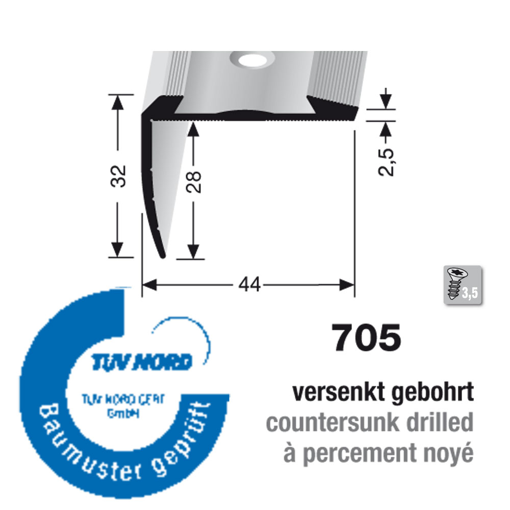 Küberit Alu Kombi-Treppenkantenprofil Typ 705, 28 x 44 mm, 500 cm, poliert (F3) Küberit Alu Kombi-Treppenkantenprofil Typ 705, 28 x 44 mm, 500 cm, poliert (F3)