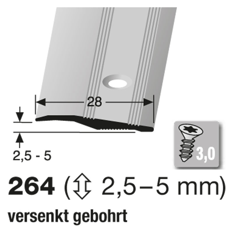 Küberit Alu Rampenprofil Typ 264, 270 cm, edelstahloptik (F2)