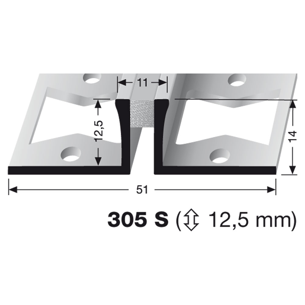 Küberit Alu Dehnungsprofil Typ 305 S, silber, 12,5 mm, grau, 250 cm Küberit Alu Dehnungsprofil Typ 305 S, silber, 12,5 mm, grau, 250 cm