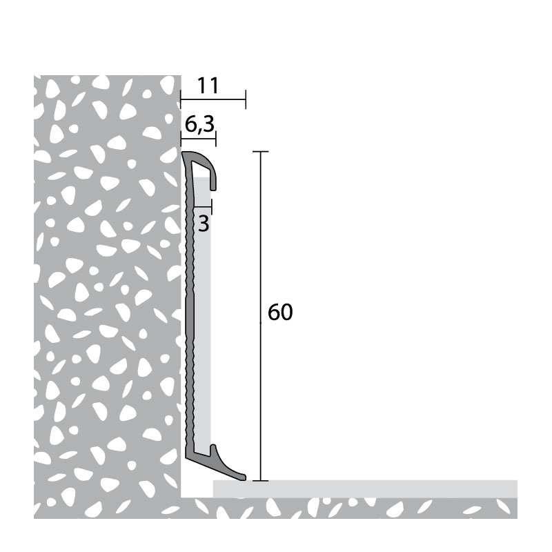 PRINZ Aluminium Sockelleiste mit Einschub Nr. 378, 11 x 60 mm, 270 cm, titanoptik PRINZ Aluminium Sockelleiste mit Einschub Nr. 378, 11 x 60 mm, 270 cm, titanoptik